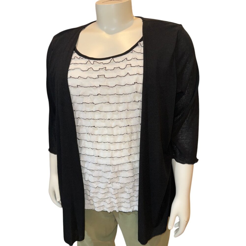 Janeric Woman White Ruffle w/ Attached Black Sweater 3/4 Sleeve Top Women's 3X